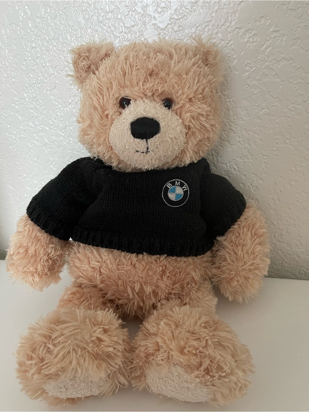 BMW Beige Plush Teddy Bear with Black knit Sweater top shirt